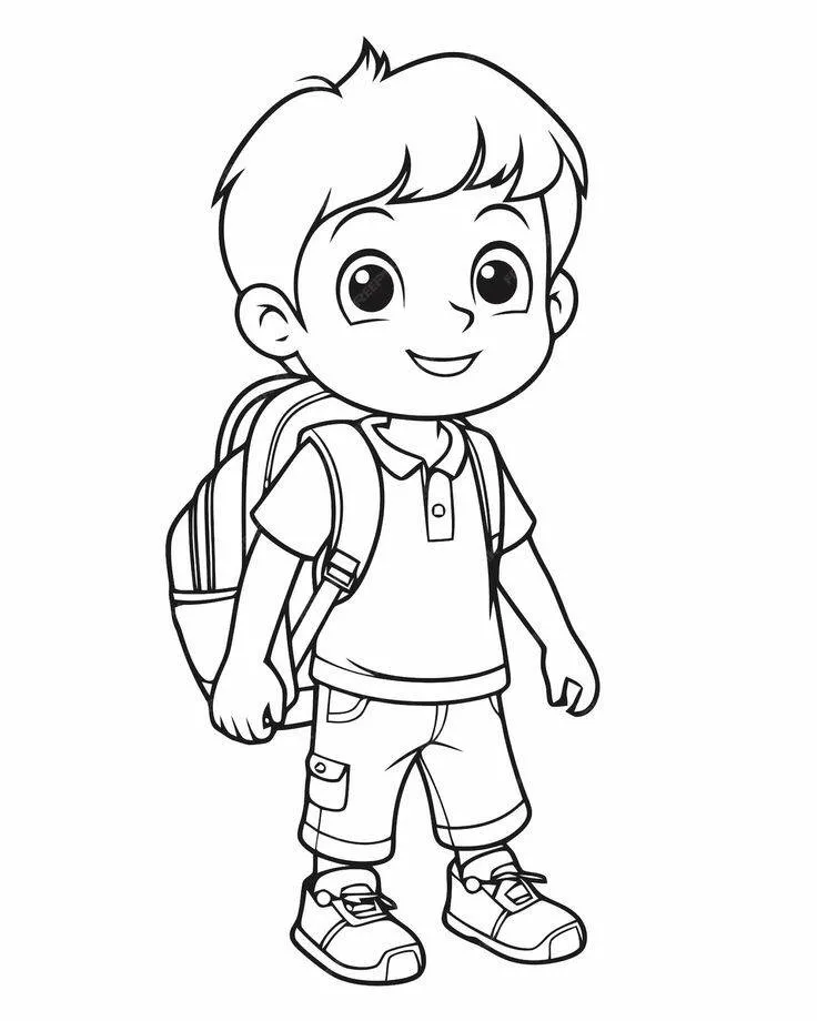 Desenho de Menino com Mochila para Colorir