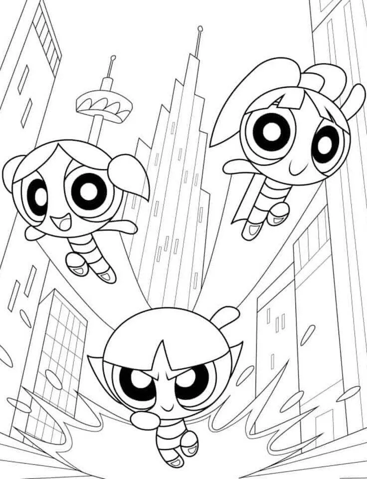 Desenho para Meninas das Meninas Super Poderosas em Ação para Colorir