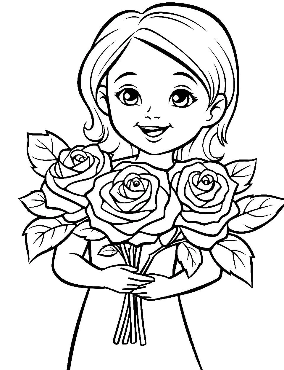 Desenho para Menina com Buquê de Rosas para Colorir
