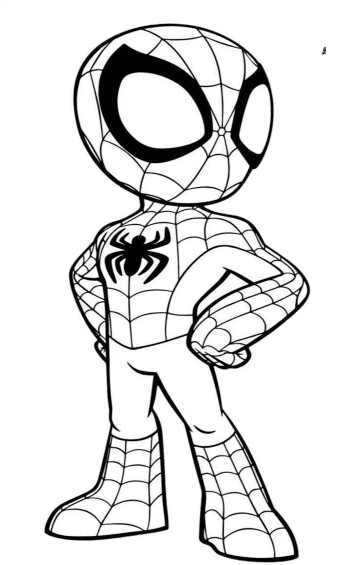 Desenho de Menino Super Herói com Fantasia de Aranha para Colorir
