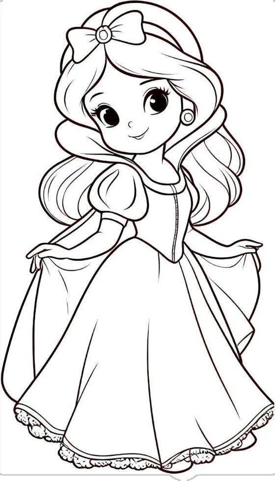 Desenho para Menina de Princesa com Vestido Elegante para Colorir
