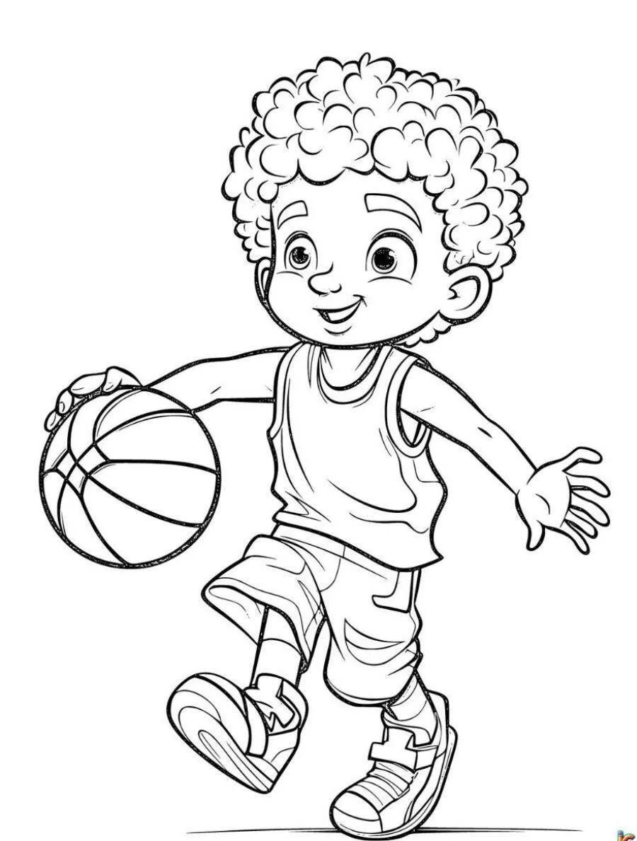 Desenho de Menino a Jogar Basquete com Bola para Colorir