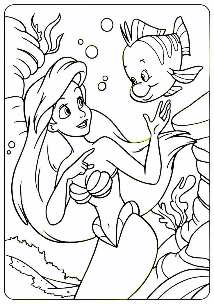 Mermaid Girl Talking to Fish Coloring Page