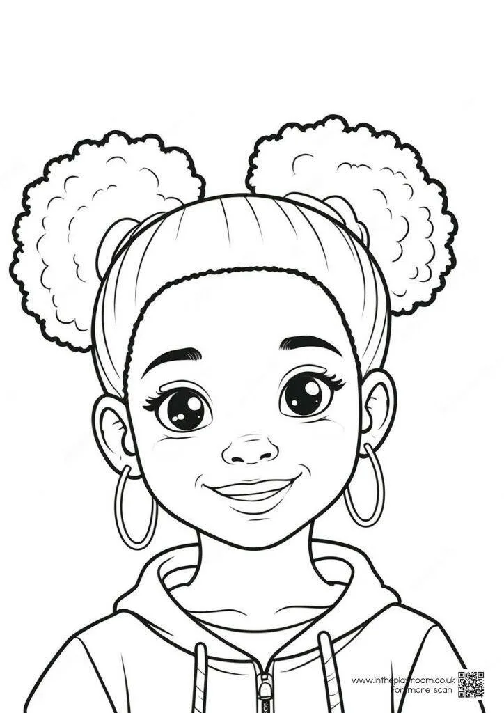 Coloring Page for Girl with Coconut Hairstyle