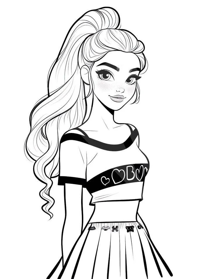 Desenho para Menina de Estilo Moderno com Cabelo Longo para Colorir