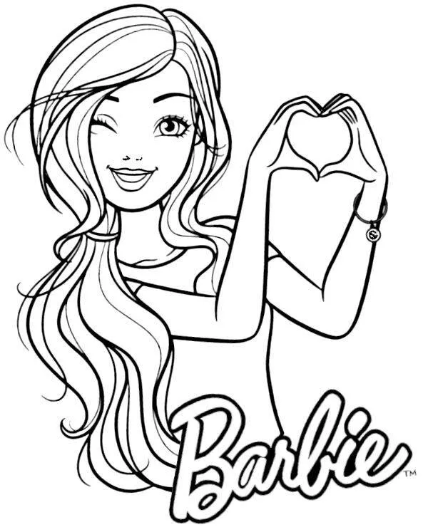 Desenho para Menina de Barbie Fazendo Coração para Colorir