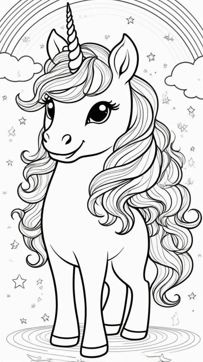 Desenho de Menina com Unicórnio Brilhante para Colorir