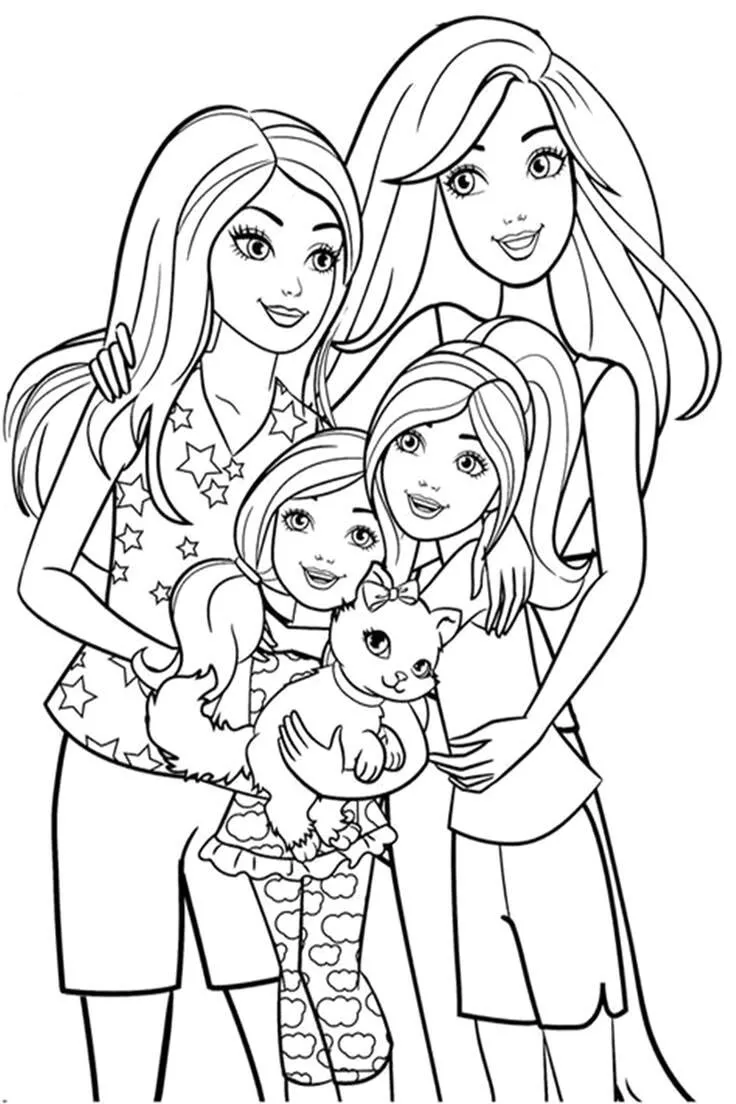 Desenho para Meninas de Amigas com Animais de Estimação para Colorir