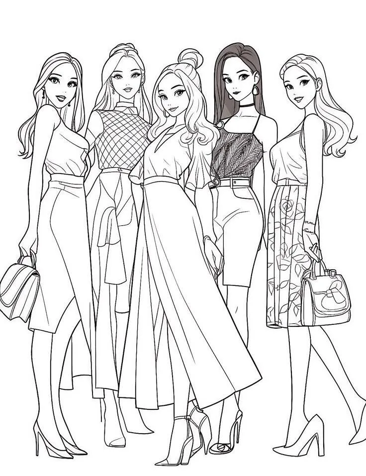 Desenho para Menina de Moda com Amigas para Colorir