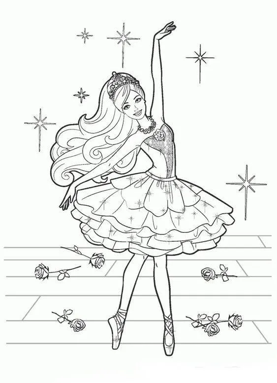 Desenho para Menina de Bailarina Elegante com Tutu para Colorir