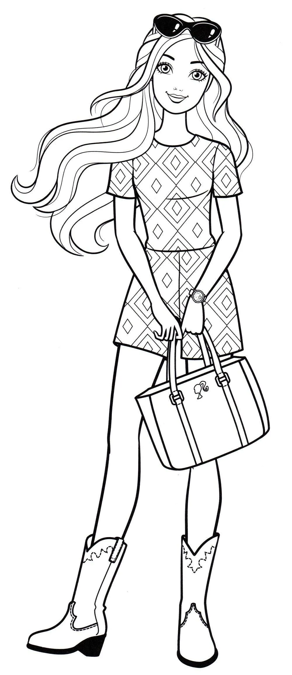 Desenho para Menina Fashionista com Bolsa para Colorir
