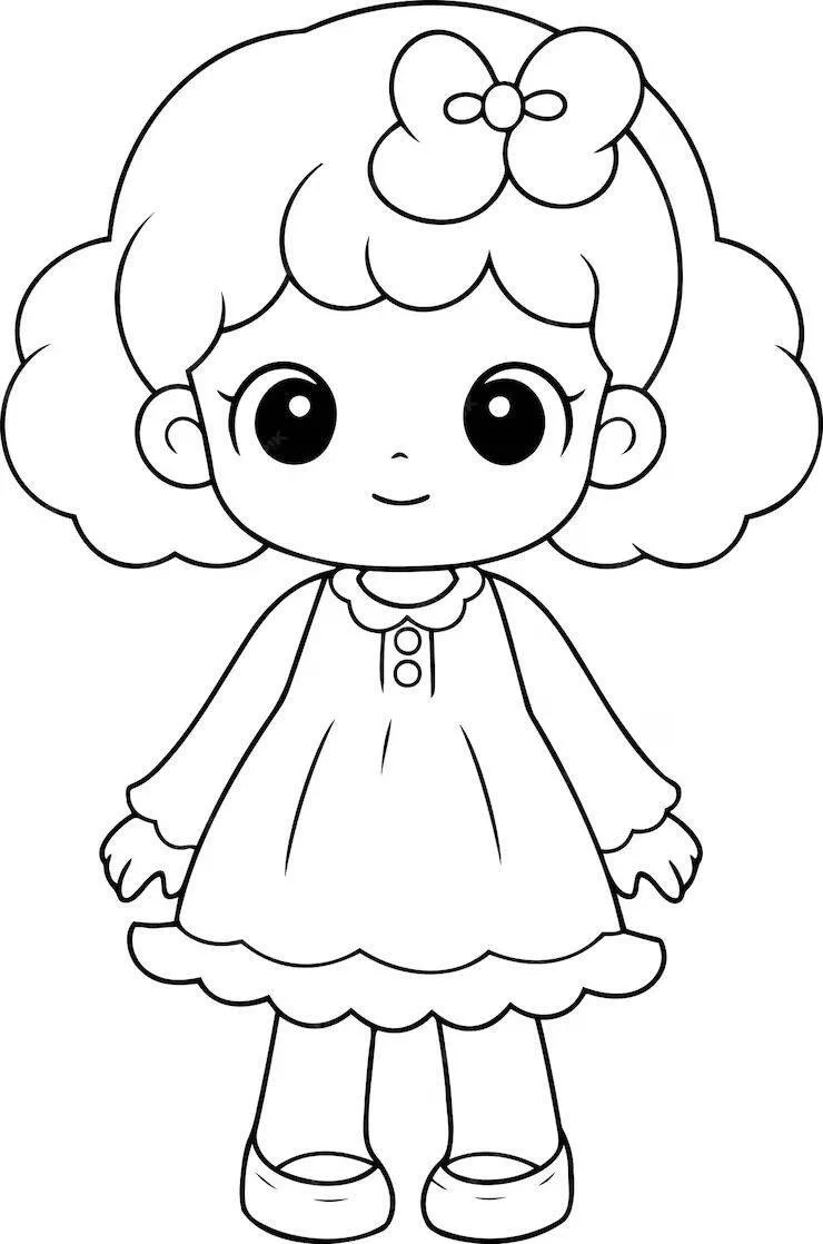 Desenho para Menina com Vestido e Laço para Colorir