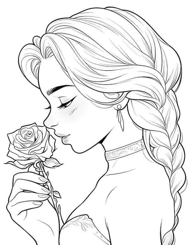 Desenho para Menina com Rosa para Colorir