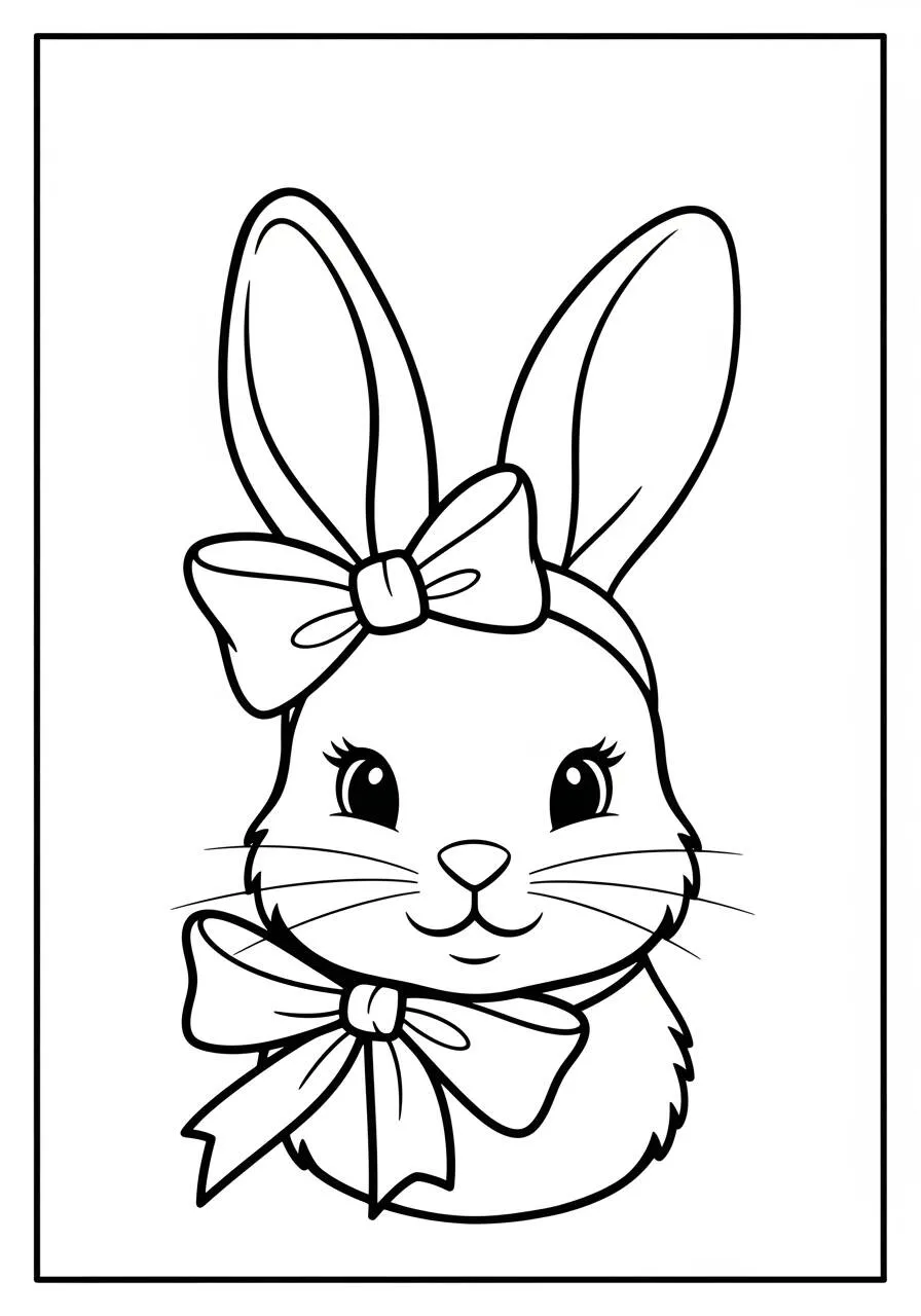 Desenho Fofo de Coelhinha com Laço para Colorir