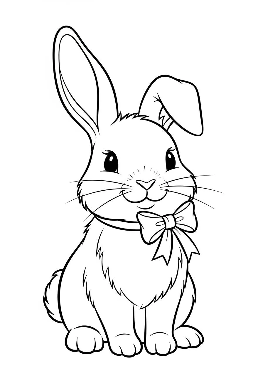 Cute Bunny with Bow Coloring Page