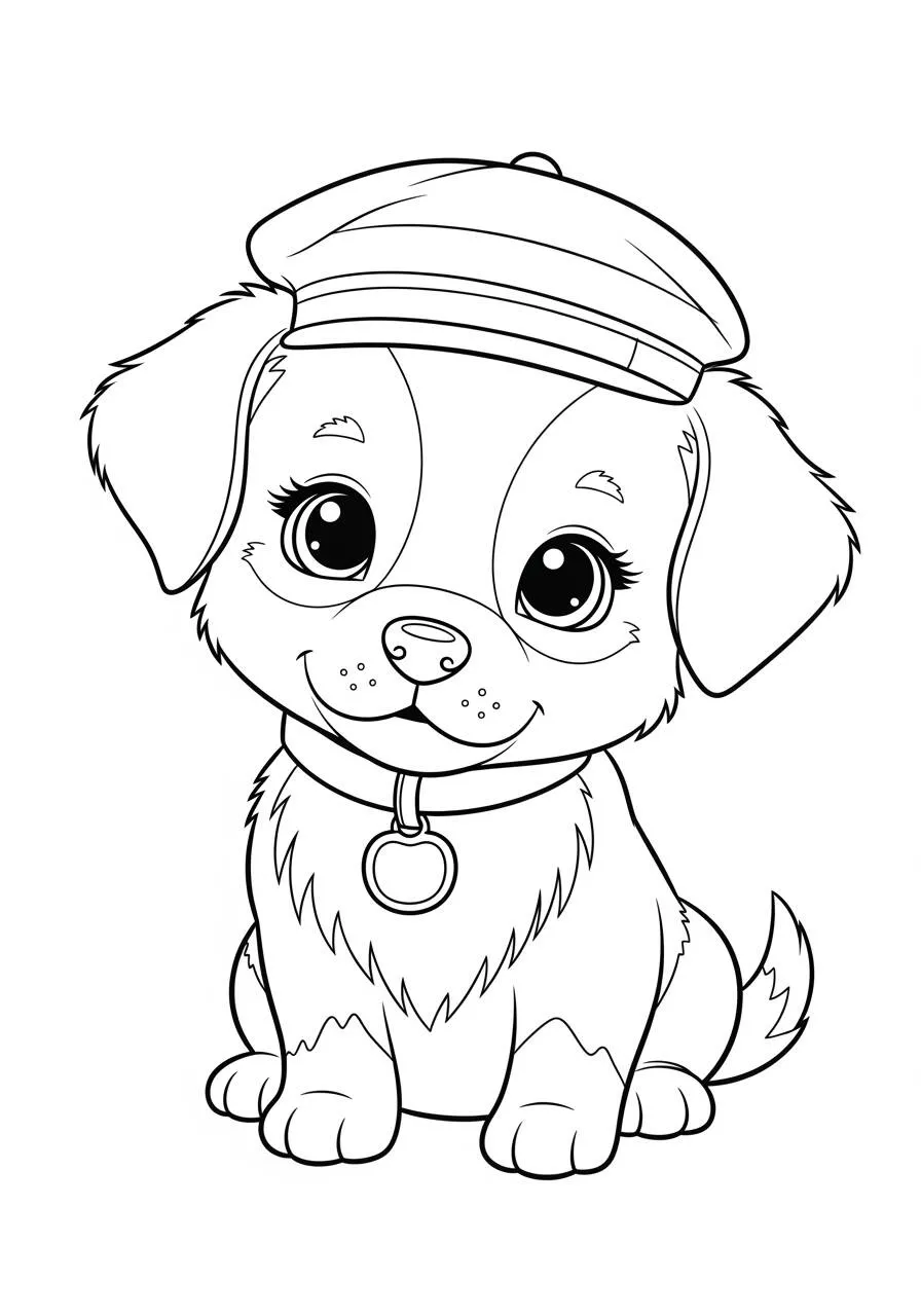 Lindo cachorro con gorra para colorear
