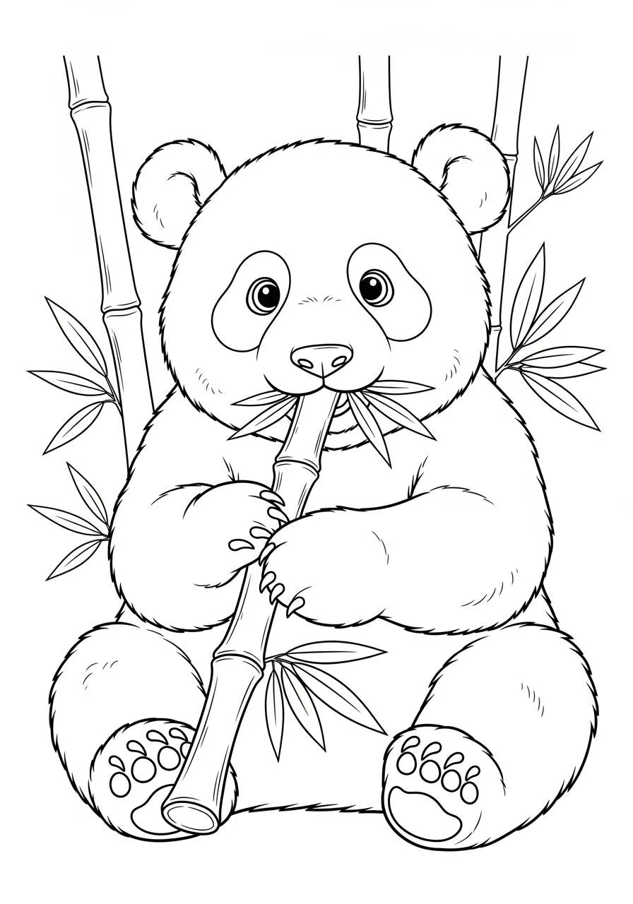 Cute Panda with Bamboo Coloring Page