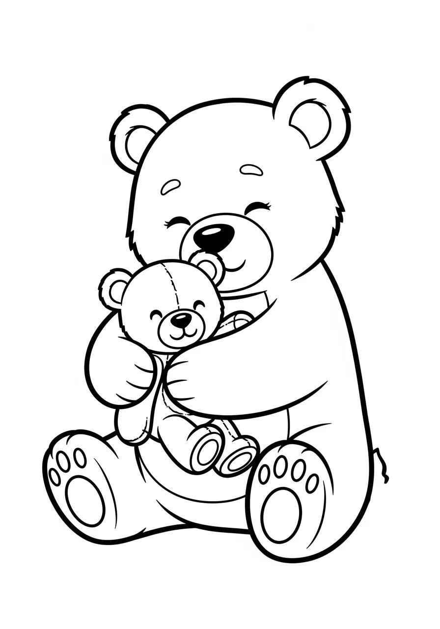 Cute Bear Hugging His Teddy Bear Coloring Page