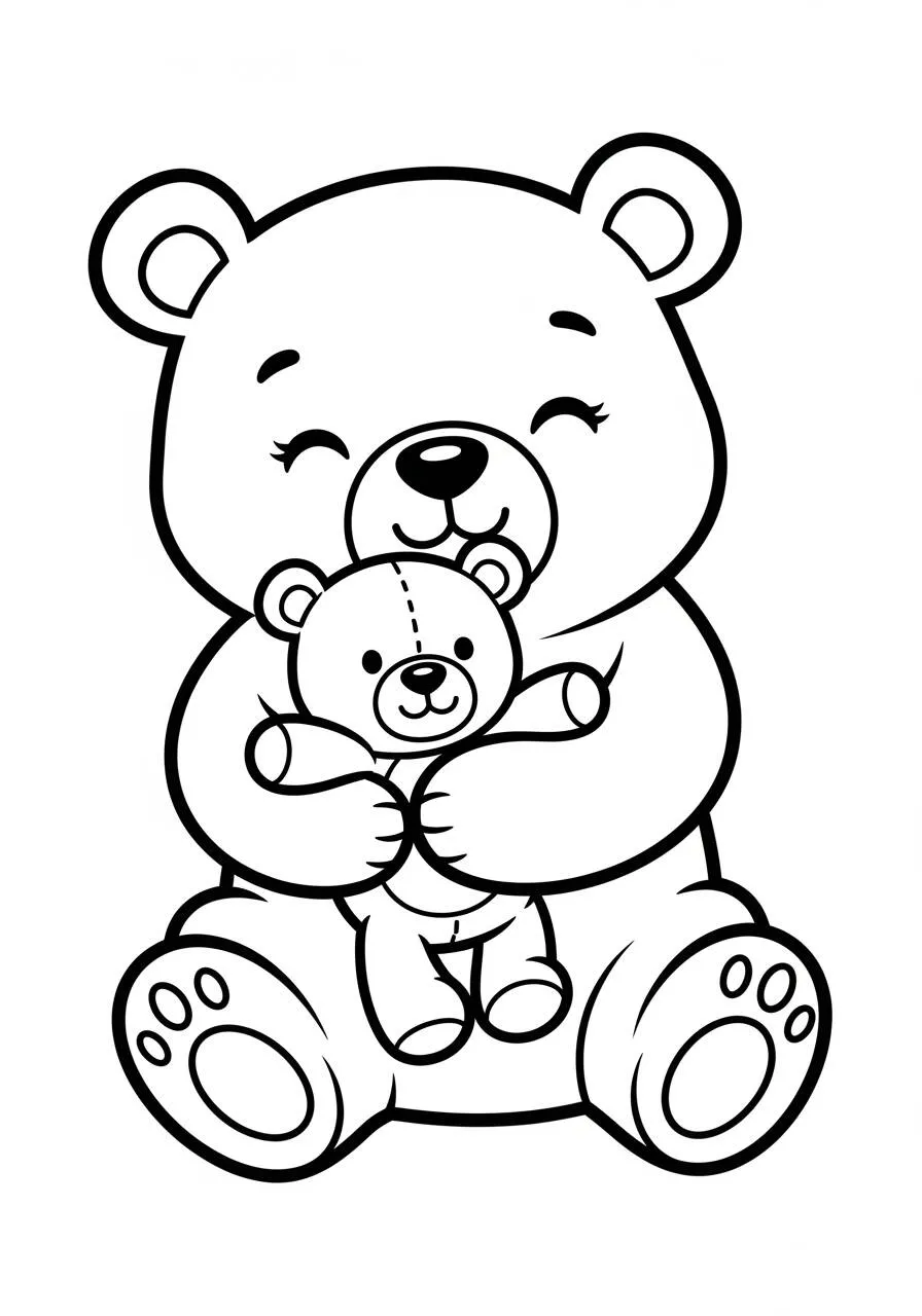 Cute Bear Hugging Her Teddy Bear Coloring Page