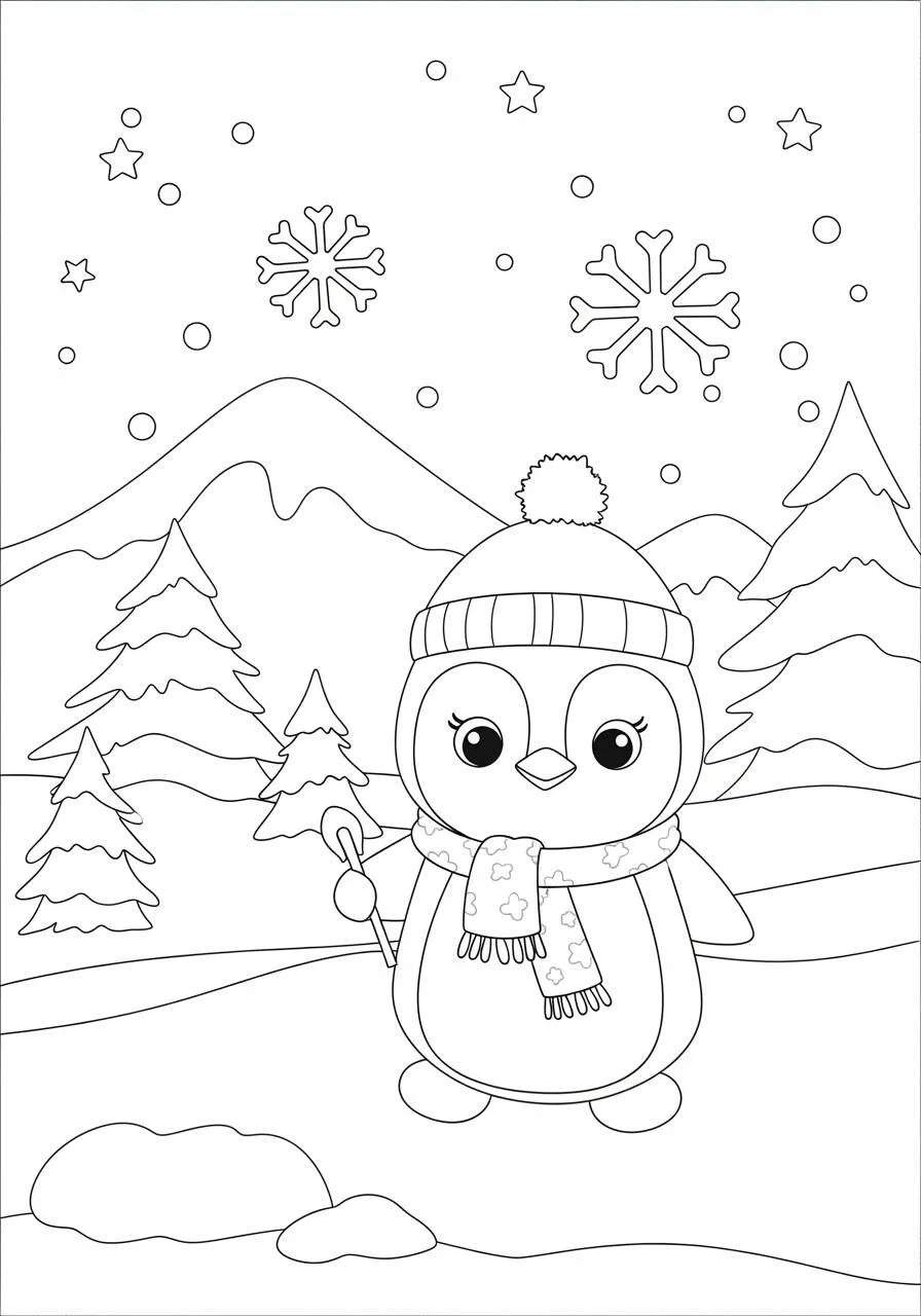 Coloriage de pingouin mignon avec écharpe