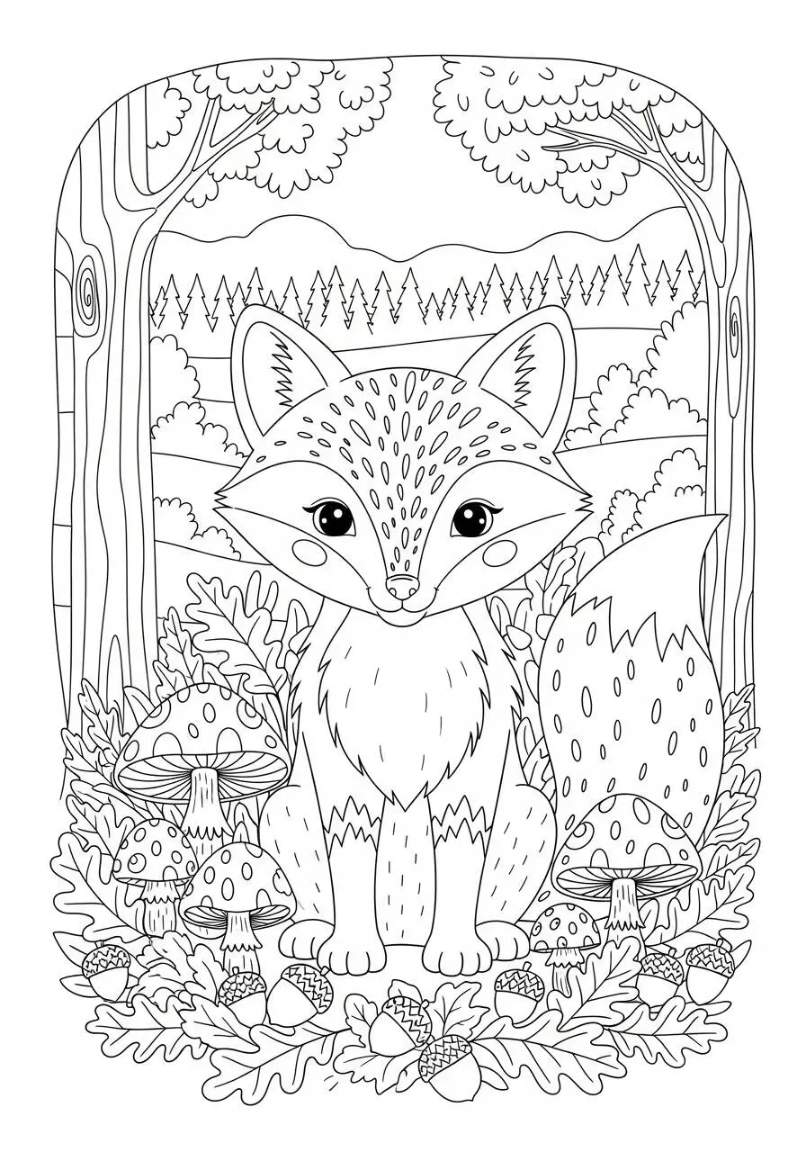 Coloriage Renard mignon dans une forêt
