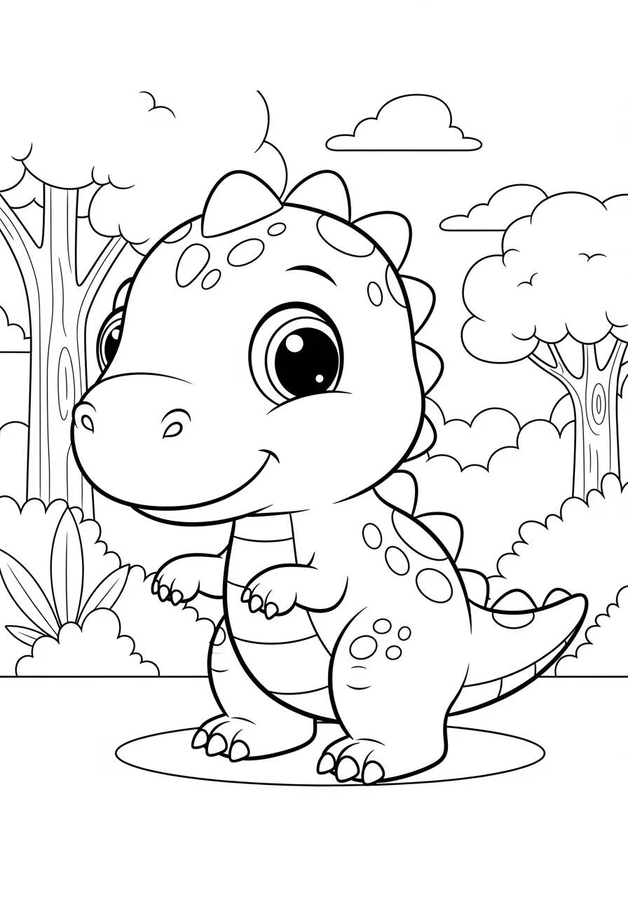 Cute Smiling Dinosaur Coloring Page