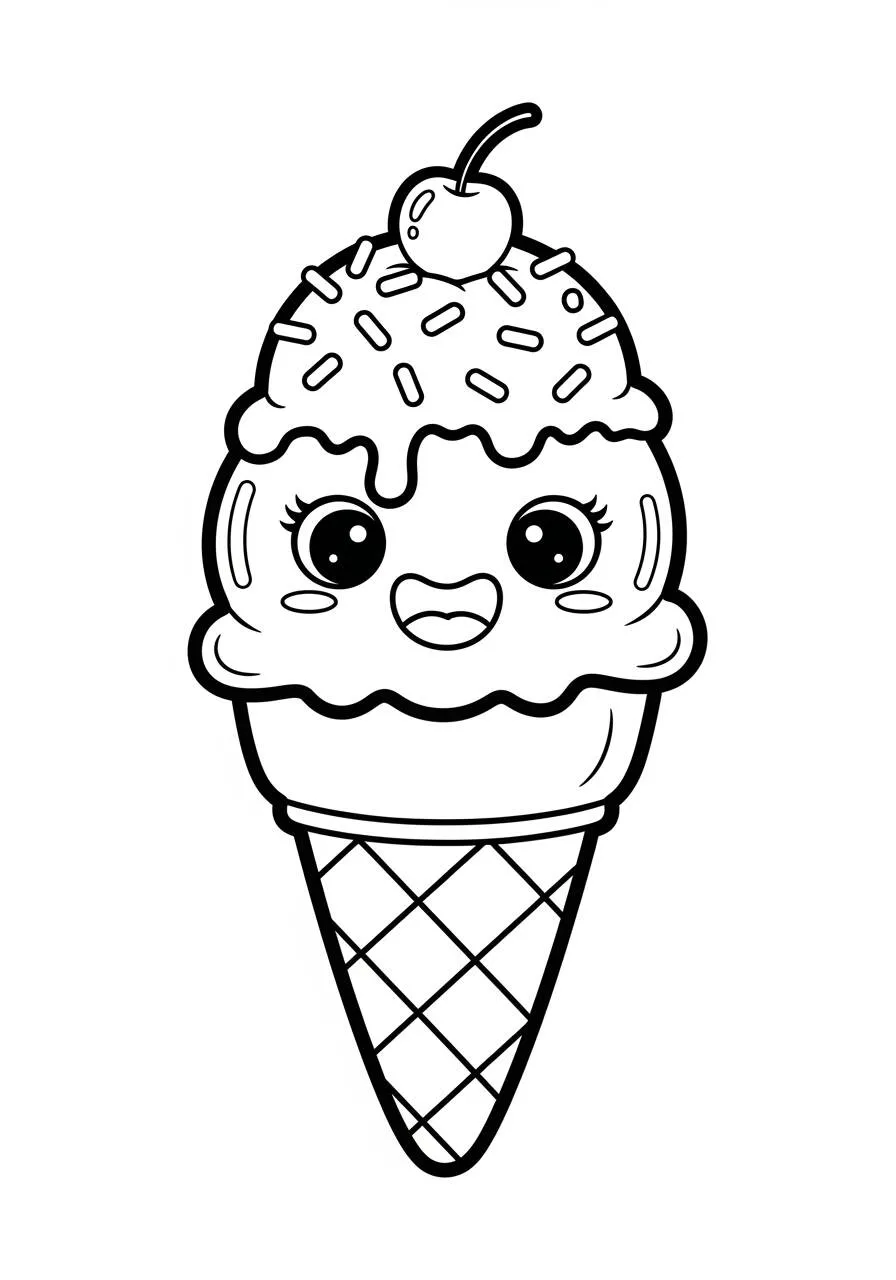 Linda Dibujo para colorear de helado de cereza