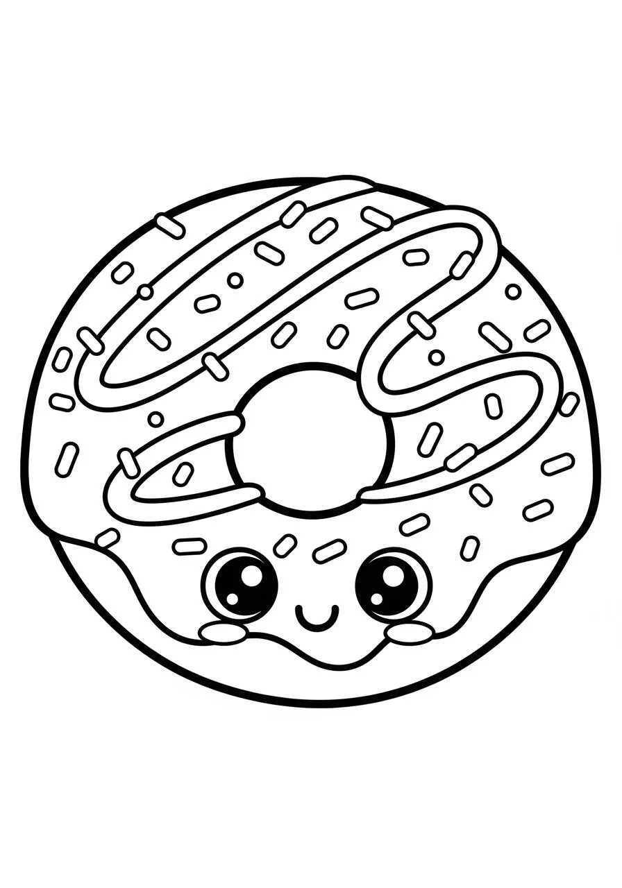 Ciambella carina con pagina da colorare faccia felice