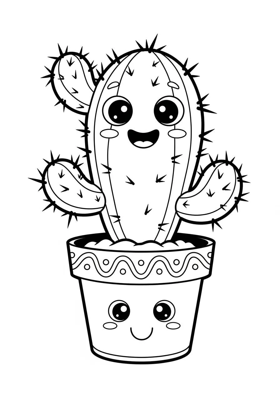 Pagina da colorare di cactus sorridente carino