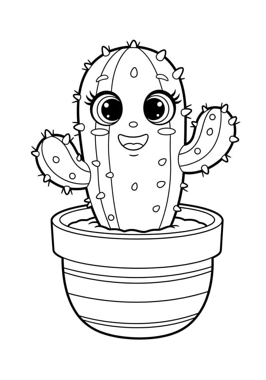 Pagina da colorare di cactus sorridente carino