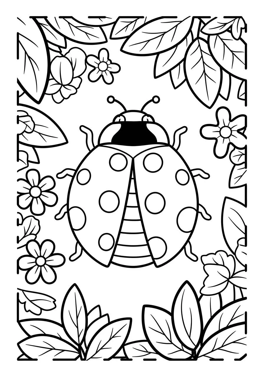 Cute Ladybug among Flowers Coloring Page