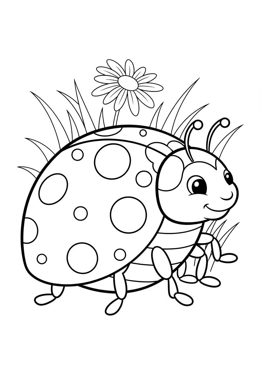 Cute Ladybug with Flower Coloring Page