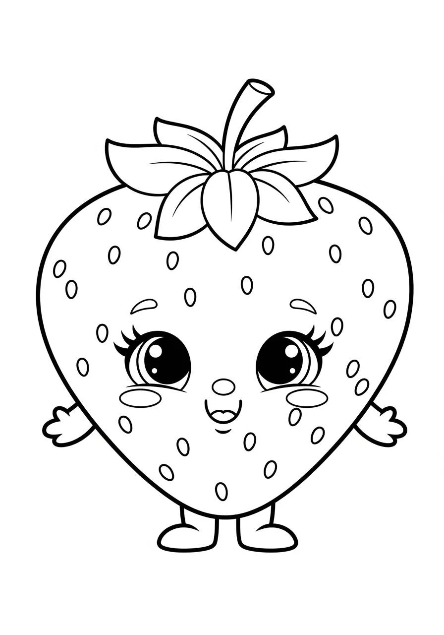 Cute Kawaii Strawberry Coloring Page