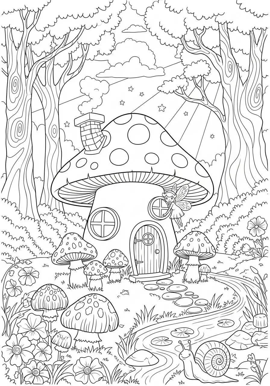 Cute Mushroom Horse with Fairy Coloring Page