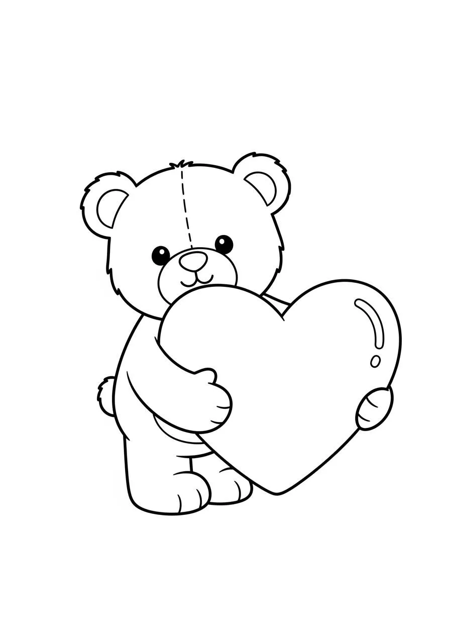 Desenho Fofo de Urso com Coração para Colorir