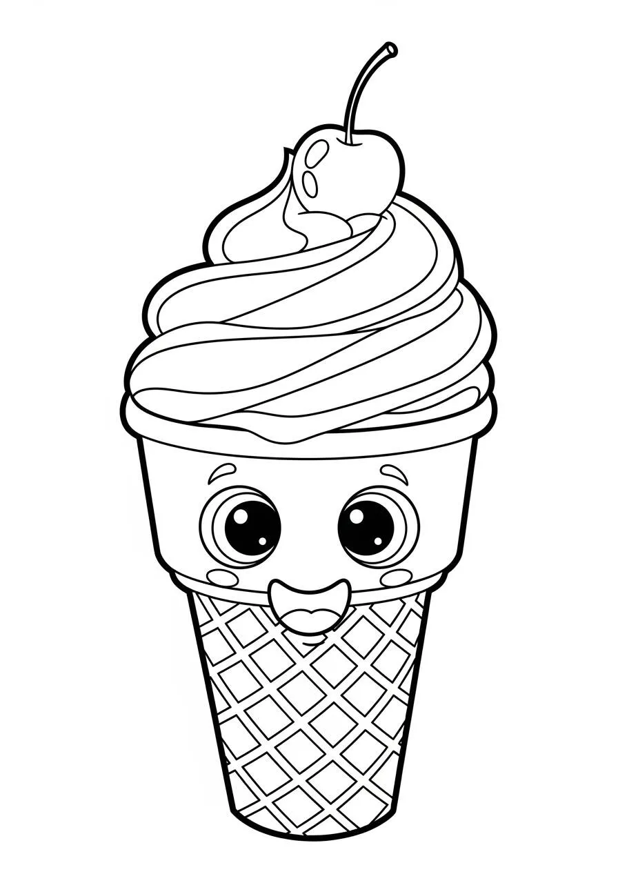 Desenho Fofo de Sorvete com Carinha Feliz para Colorir