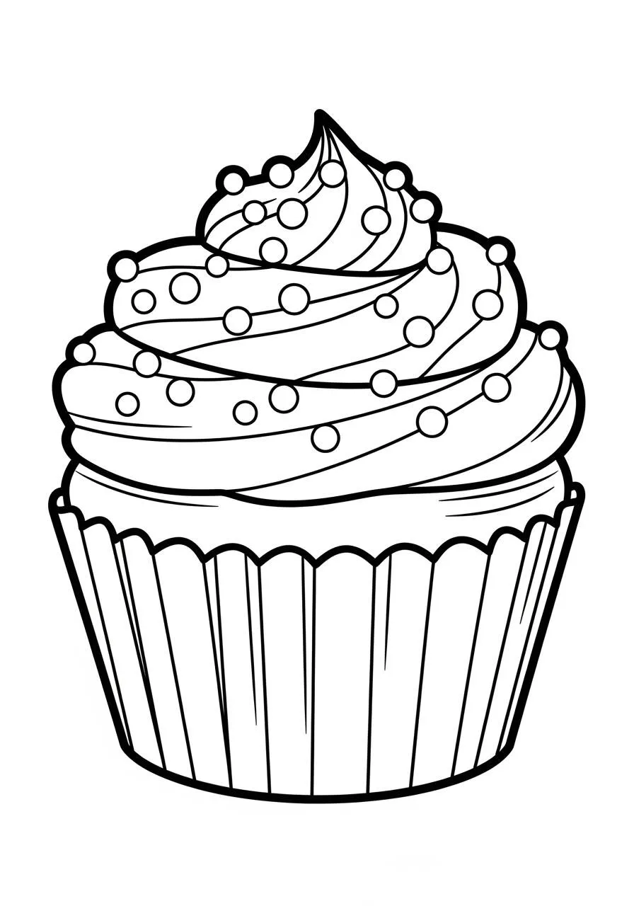 Cute Decorated Cupcake Coloring Page
