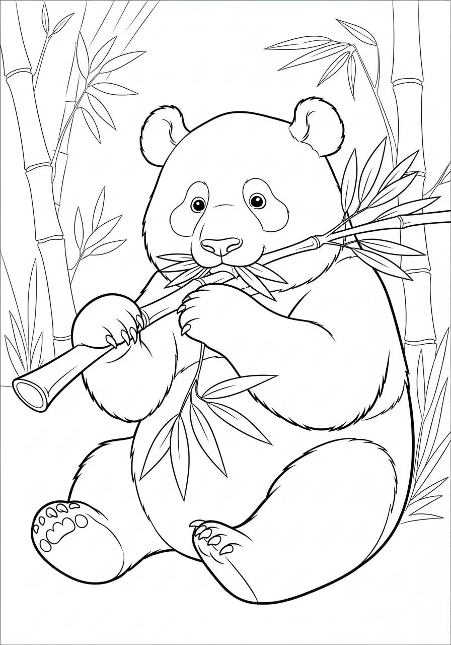 Cute Panda with Bamboo Coloring Page