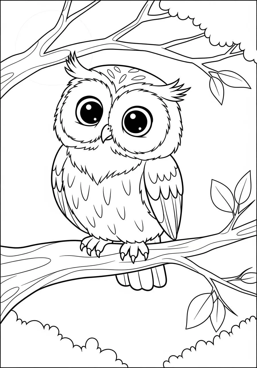 Cute Owl with Big Eyes Coloring Page