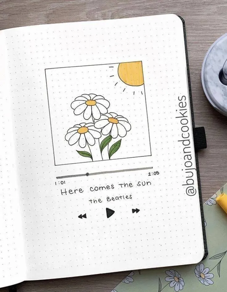 Desenho para Desenhar no Caderno de Flores e Sol