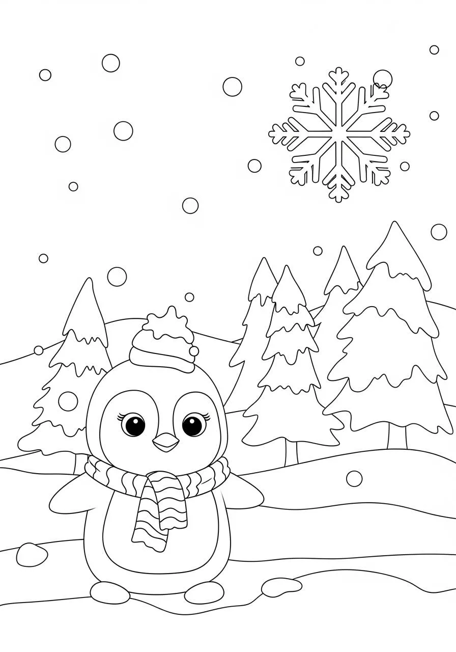 Cute Penguin with Scarf Coloring Page