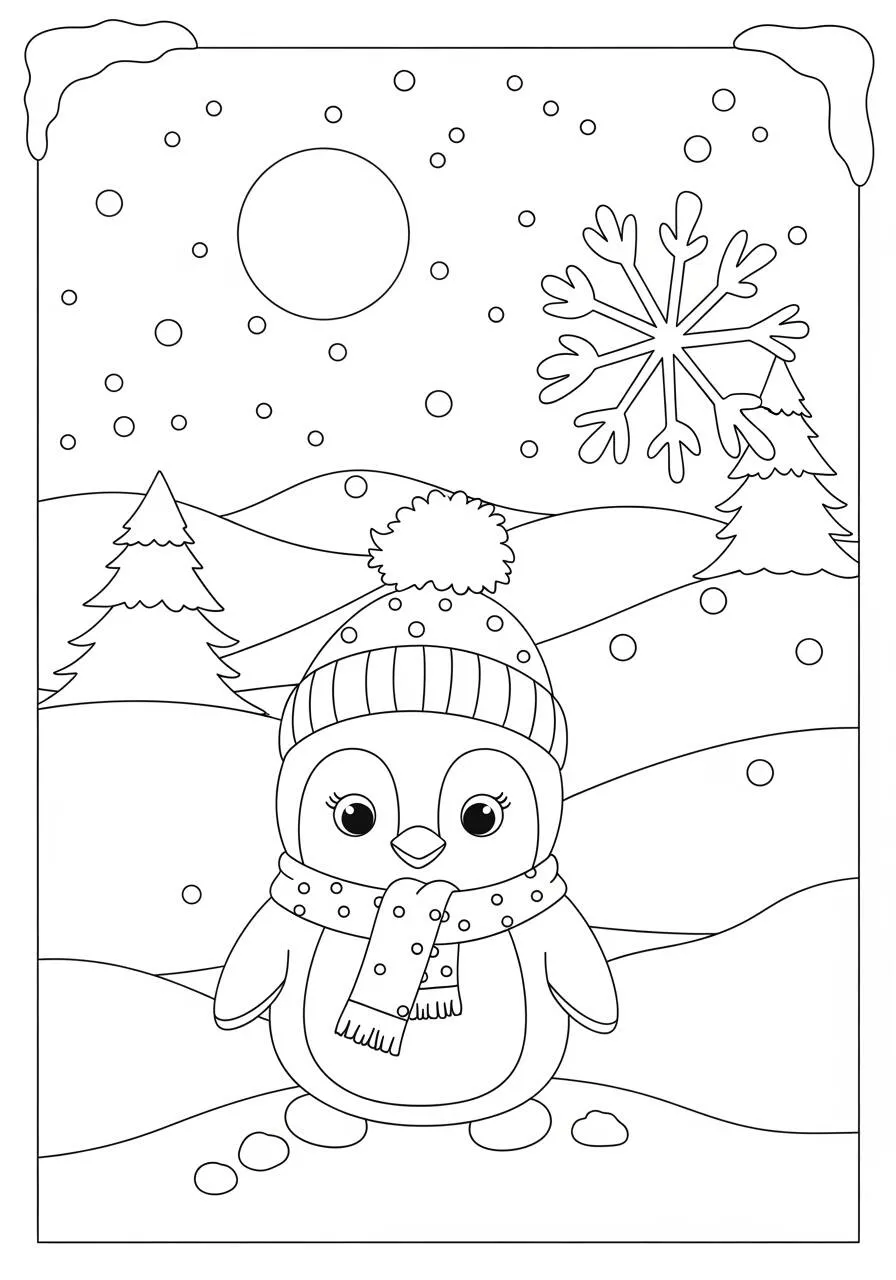 Lindo pingüino con bufanda para colorear