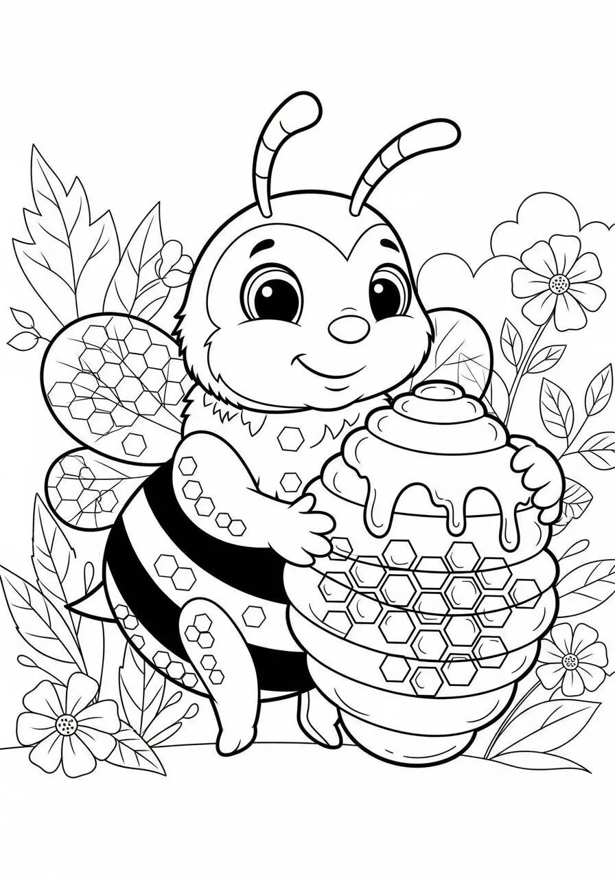 Desenho Fofo de Abelhinha com Favo de Mel para Colorir