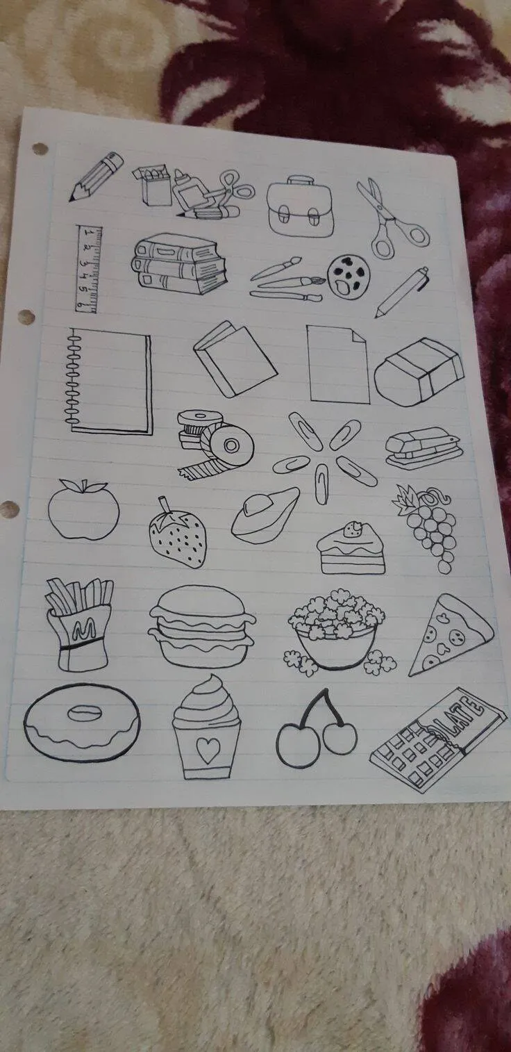 Drawing to Draw in the Deliciors Food and Utensils Notebook