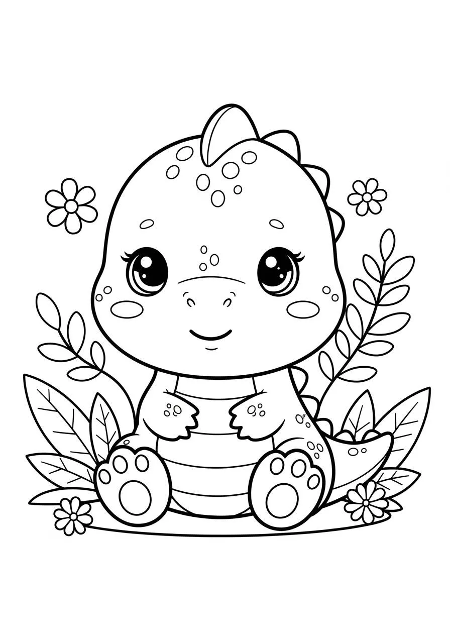 Desenho Fofo de Dinossauro Kawaii para Colorir
