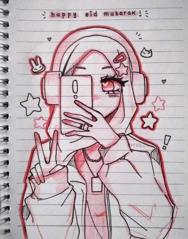 Drawing to Draw in a Girl's Notebook with Phone and Cell Phone