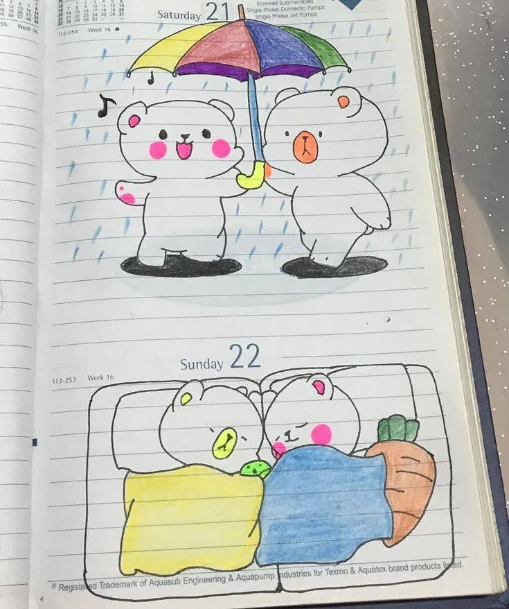 Drawing to Draw in the Teddy Bears with Umbrella Notebook