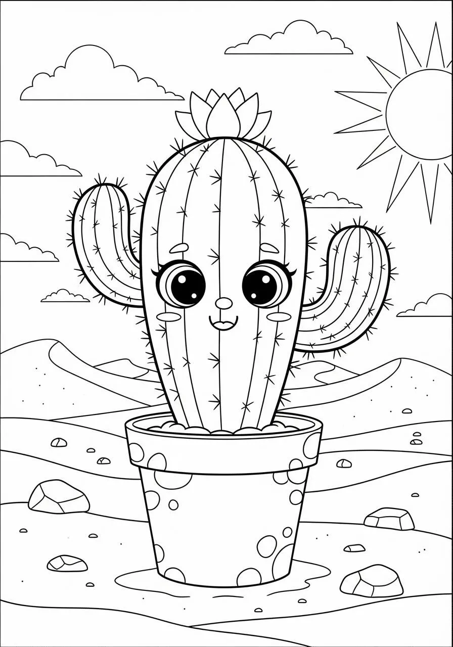 Desenho Fofo de Cacto Sorridente para Colorir