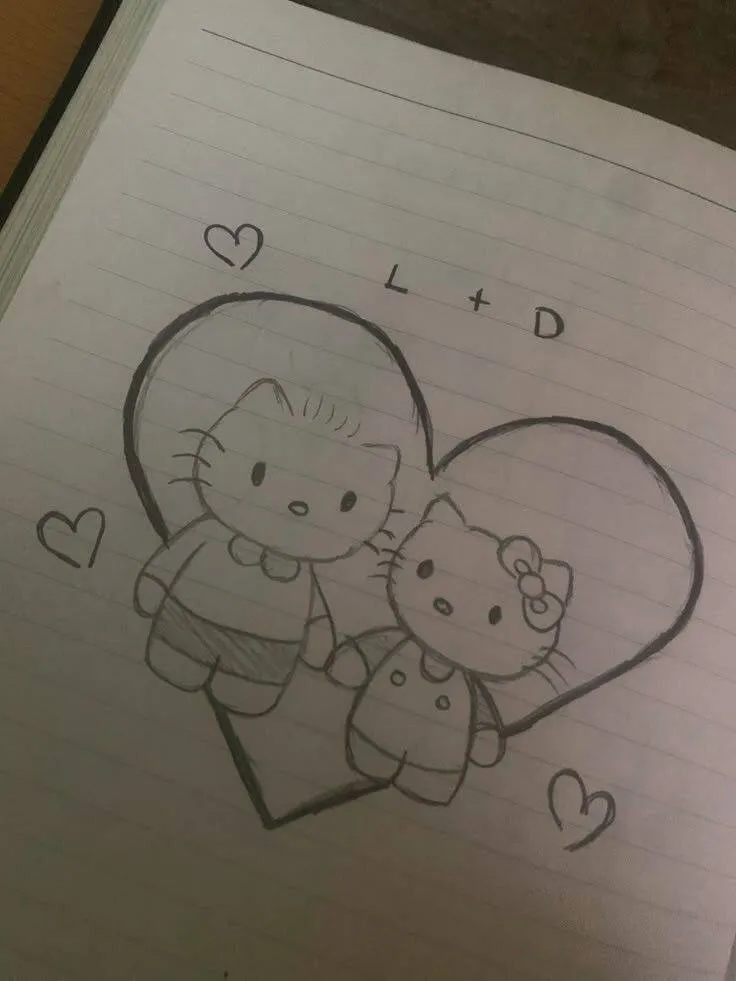Drawing to Draw in the Notebook of Hello Kitty in Heart