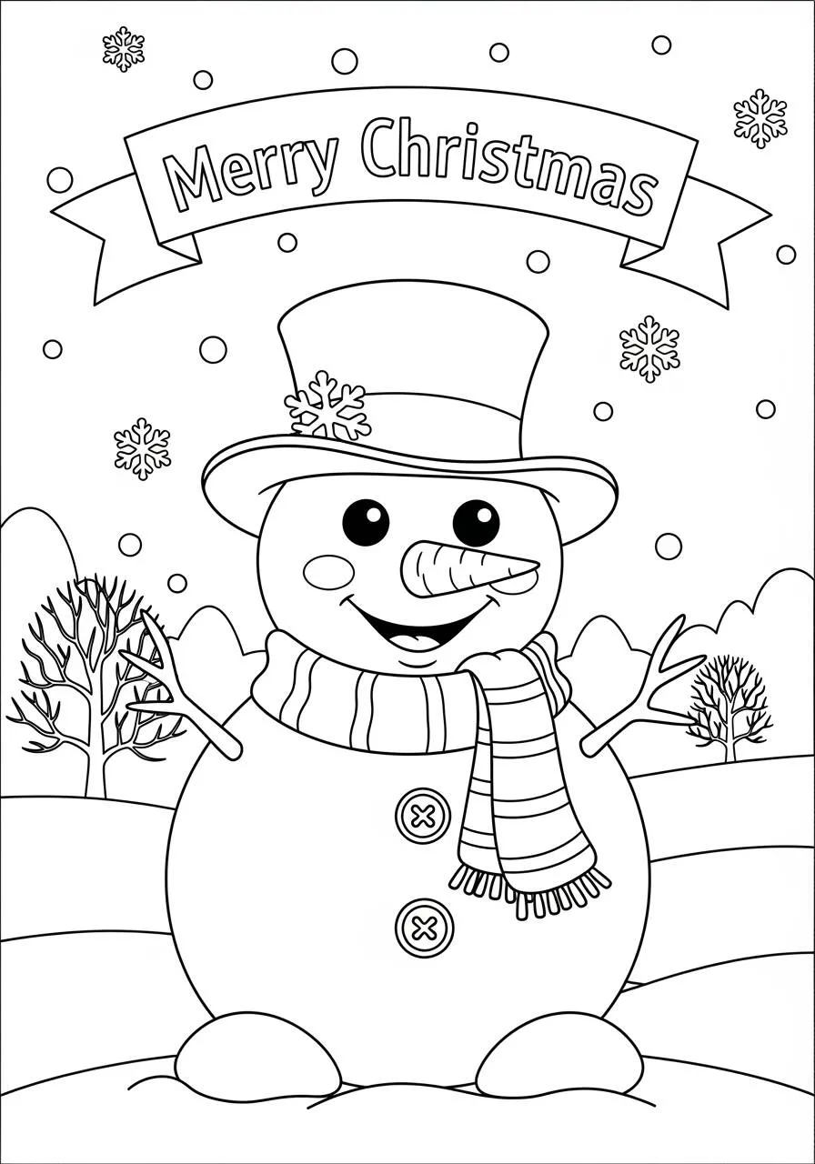 Cute Smiling Snowman Coloring Page